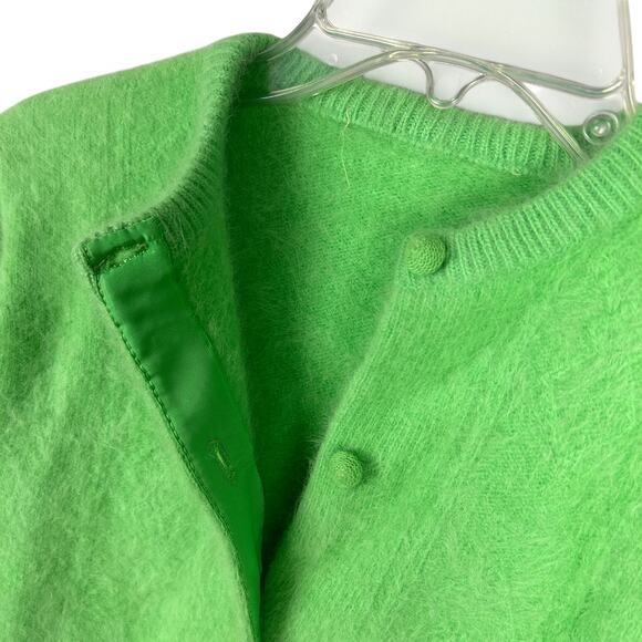 Vintage 60s Green Long Sleeve Button Front Collared Mohair Blend Cardigan XS - Picture 5 of 5